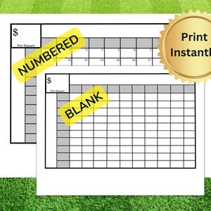 Sportschüssel bedruckbare Großdruck-Wettquadrate, 100 leere und nummerierte Quadrate für Betting Pool, Sportbettquadrate, 10x10-Wettraster