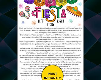 Fiesta Left Right Story Instant Download, Printable Cinco de Mayo Pass The Prize Group Game, Mexican Party Game, Icebreaker