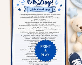 Oh Boy! Trivia About Boys Baby Shower Game, Printable Party Activity, Baby Quiz
