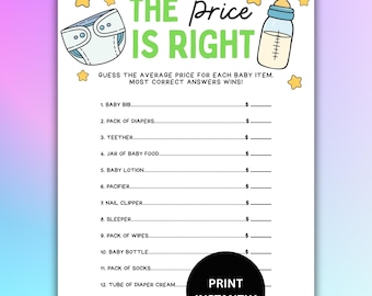 Guess The Price Baby Shower Trivia Game Instant Download, Printable Baby Shower Party Activity, Icebreaker