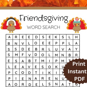 Friendsgiving Word Search, Thanksgiving Word Search, Party games for Friends, Fall Word Search, Thanksgiving Game Instant Download, Friends