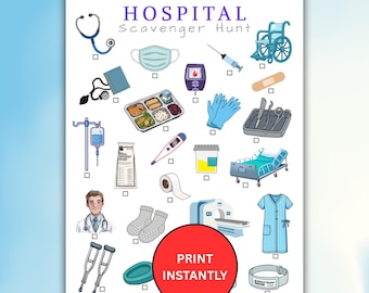Hospital Scavenger Hunt For Kids & Adults Instant Download, Printable Hospital Activity For Patients and Visitors, Medical Items Search