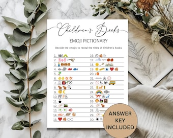 Children's Books Emoji Game, Printable Baby Shower Children's Book Activity, Guess The Book Emoji Pictionary, Printable Baby Shower Game