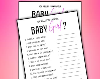 Wie kent onze baby meisje beste afdrukbare 1e verjaardag spel direct downloaden, eerste verjaardagsfeestje spel, eenjarige spel, babymeisje spel, pdf