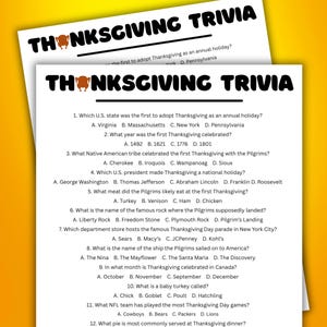 Thanksgiving Trivia, Printable Thanksgiving Game Instant Download, Thanksgiving Quiz For Kids and Adults, Friendsgiving Trivia Game, PDF