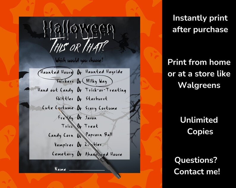 Halloween this or that game printable halloween game would you rather