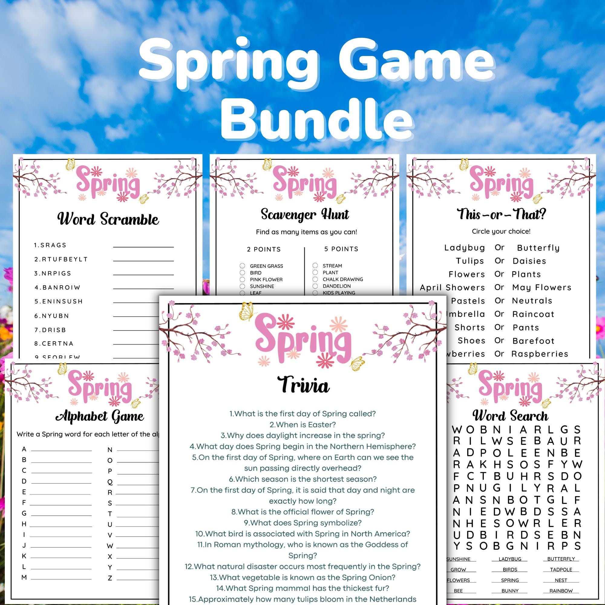 Printable Spring Game Bundle for Kids & Adults, Classroom Spring ...