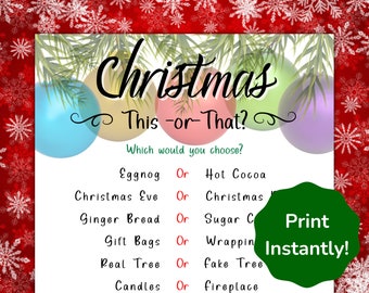 Christmas This or That, Christmas Party Games for Family and Kids, Christmas Office Party, Printable Holiday Games, Christmas Quiz Trivia