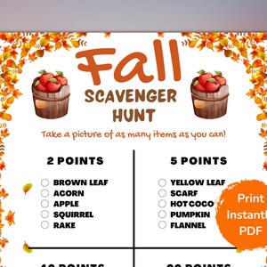 以下が含まれることがあります： 茶色の葉、どんぐり、リンゴ、リス、熊手、黄色の葉、スカーフ、ホットココア、カボチャ、フランネルなどを見つけるアイテムのリストが記載された、印刷可能な秋の宝探しゲーム。このゲームは、PDFとしてすぐに印刷できるように設計されています。