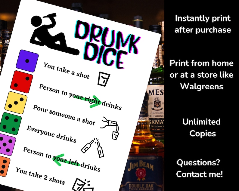 Drunk Dice Party Game, Virtual Drinking Game, Adult Party Games, Ladies