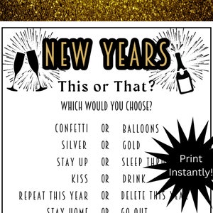 Printable New Years Eve 2023 This or That Game for Kids & Adults, New Years Party Activity, New Years Eve Party Games, Printable New Years