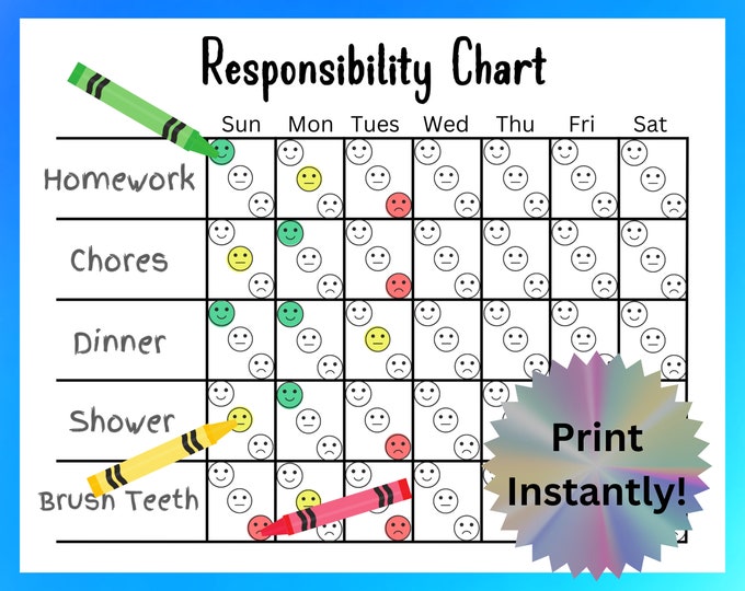 Responsibility Chart for Kids Etsy Canada