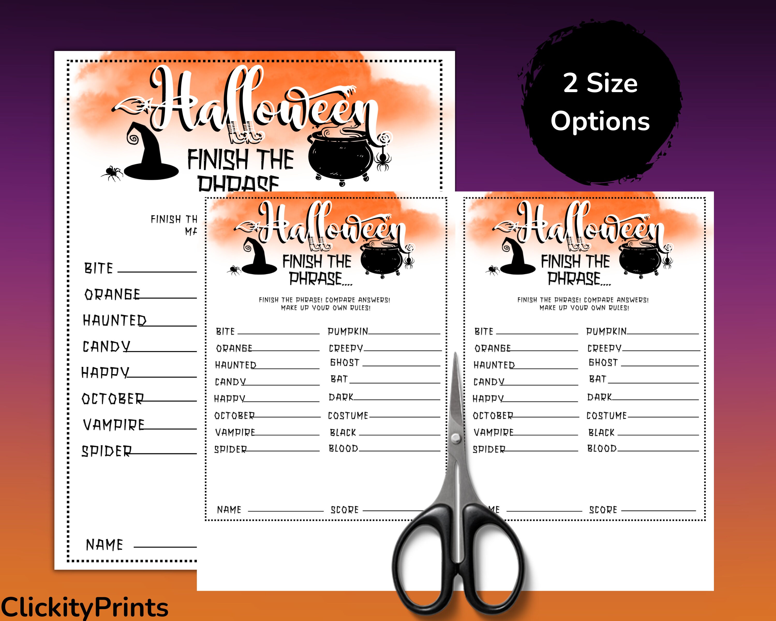 Halloween Finish the Phrase Game-halloween Party Game-spooky Party  Game-scary Party Game-printable Halloween Games-halloween Phrase Game-pdf -  Etsy, image size:3000x2400