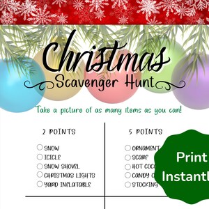 Christmas Scavenger Hunt, Christmas Games for Kids & Adults, Holiday Office Party Game, Christmas Activity for Students, Printable Games PDF