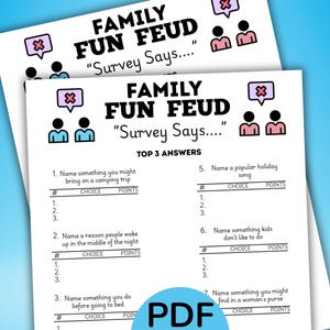Family Fun Feud Game, Printable Family Night Game, Game Night Activity, Trivia Quiz, Group Game, Trivia Night, Feud Instant Download PDF