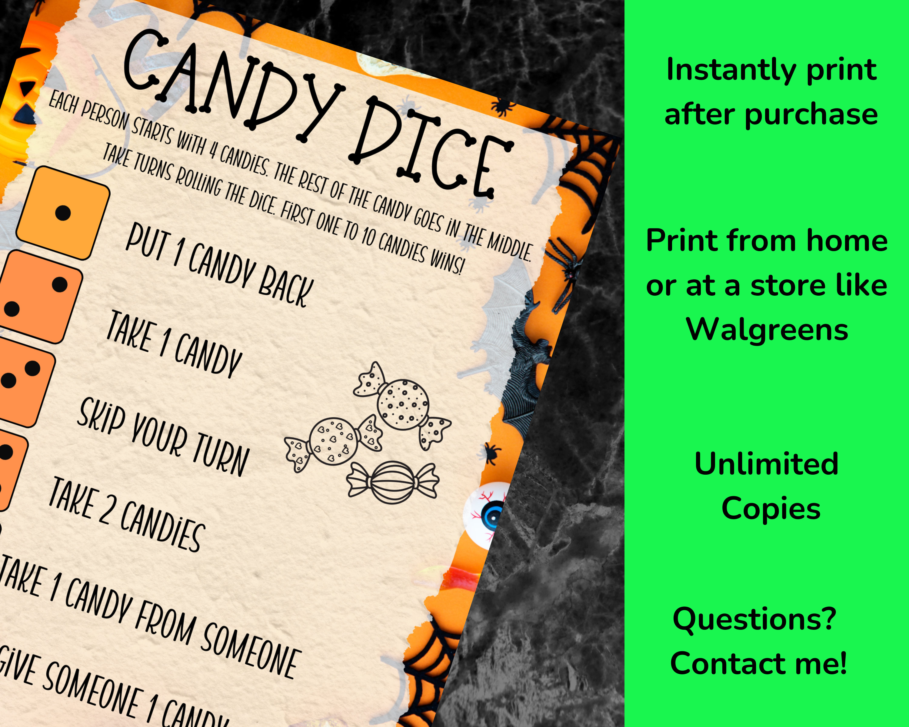 Candy Dice Game, Halloween Party Games, Candy Game, Kids Games, Office