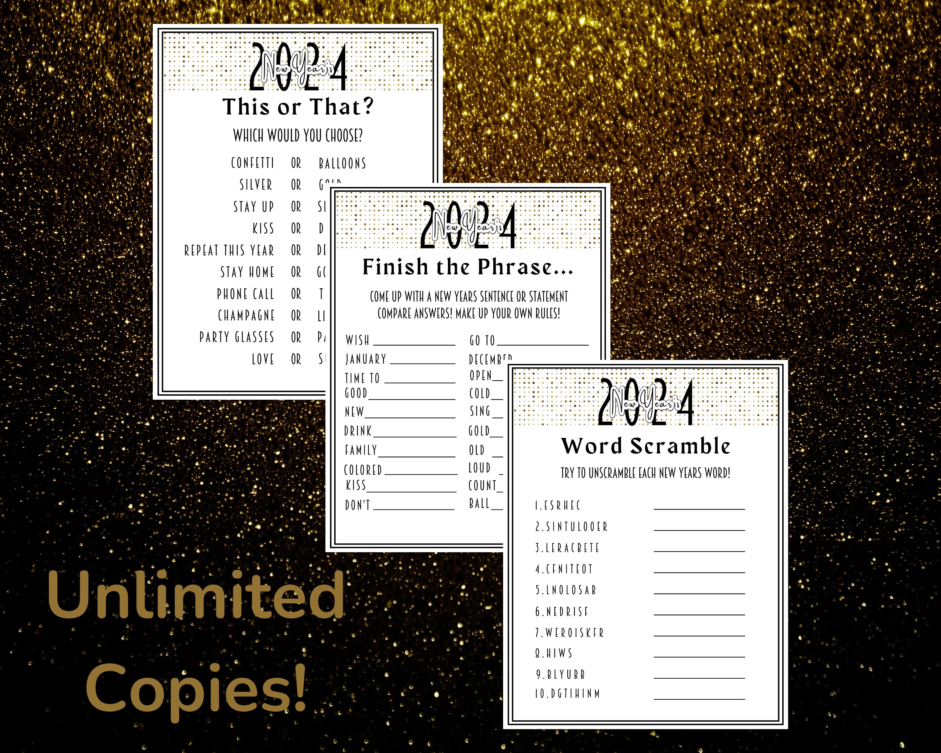 Printable New Years Eve 2024 Game Bundle for Kids and Adults, New Years ...