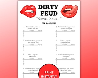 Dirty Feud Adult Party Game Instant Download, Printable Trivia Game For Girls Night, Bachelorette Dirty Party Game, Couples Activity