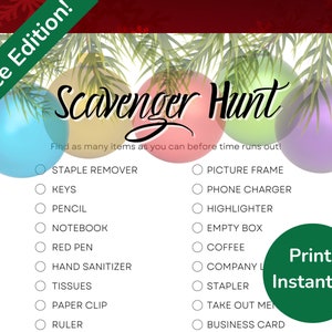 Christmas Scavenger Hunt Holiday Office Party Work Game, Team Building Game, Holiday Game for Employees, Printable Christmas Work Game PDF