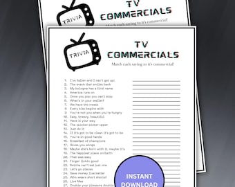 TV Commercial Trivia Instant Download, Printable TV Slogan Quiz, Game Night Activity For Adults Seniors Kids and Teens, Group Icebreaker