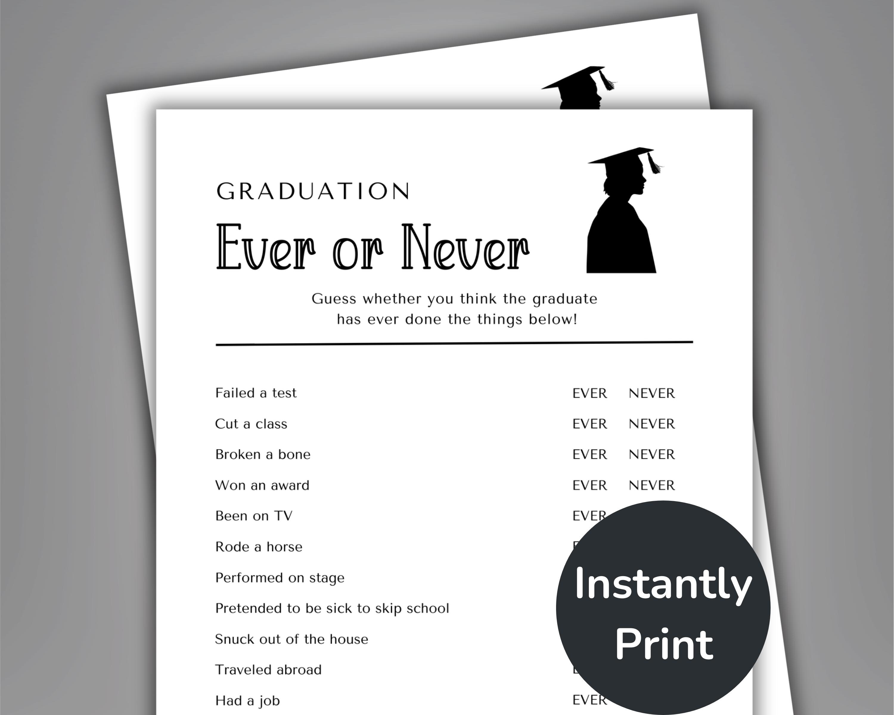 Graduation Ever or Never Game, Printable Graduate Party Games, College ...