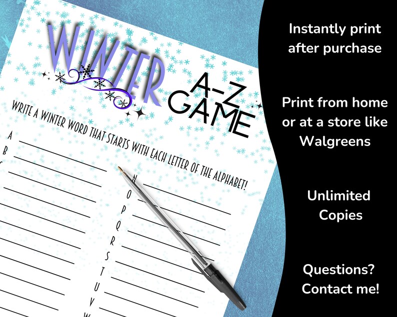 Printable Winter Alphabet A-Z Game Winter Game for Kids and - Etsy