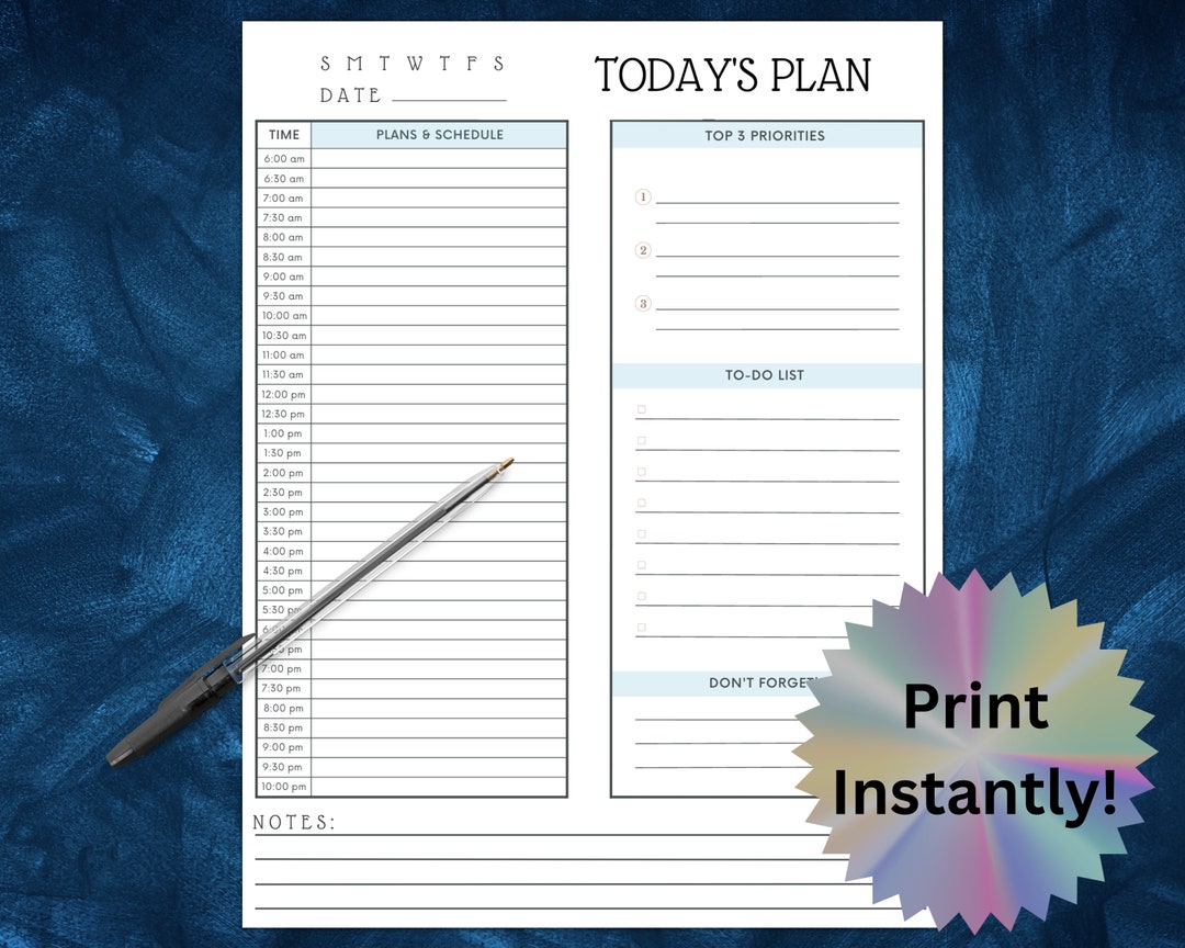 Printable Daily Planner, Daily Organizer, Daily to Do List, Appointment ...