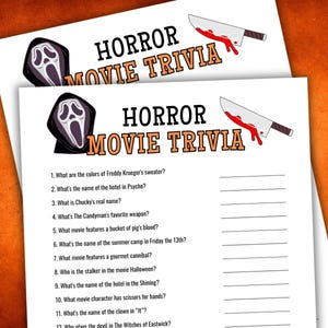 Horror Movie Trivia, Halloween Horror Movie Game, Printable Halloween Party Game, Scary Movie Trivia, Halloween Game Instant Download
