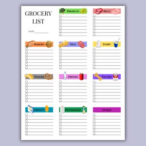Grocery List Printable Template Grocery Planner Food Shopping List