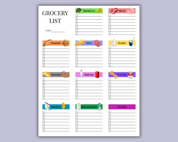 Grocery List Printable Template, Grocery Planner, Food Shopping List, Grocery Store Checklist, Printable Grocery Planner PDF, Blank Grocery