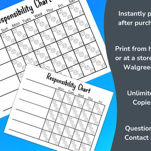 Printable Responsibility Chart for Kids, Home Chore Chart, Daily Task ...