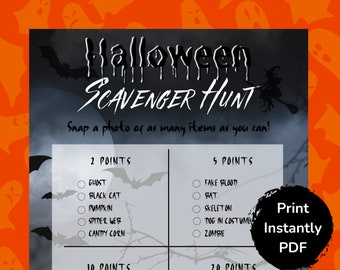Halloween Scavenger Hunt, Halloween Treasure Hunt, Printable Halloween Games, Halloween Party Idea, Games for Kids, Games for adults, Family
