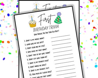 Trivia-spel eerste verjaardag direct downloaden, afdrukbaar spel 1e verjaardag, hoe goed ken je de eenjarige, babys eerste verjaardagsfeestje