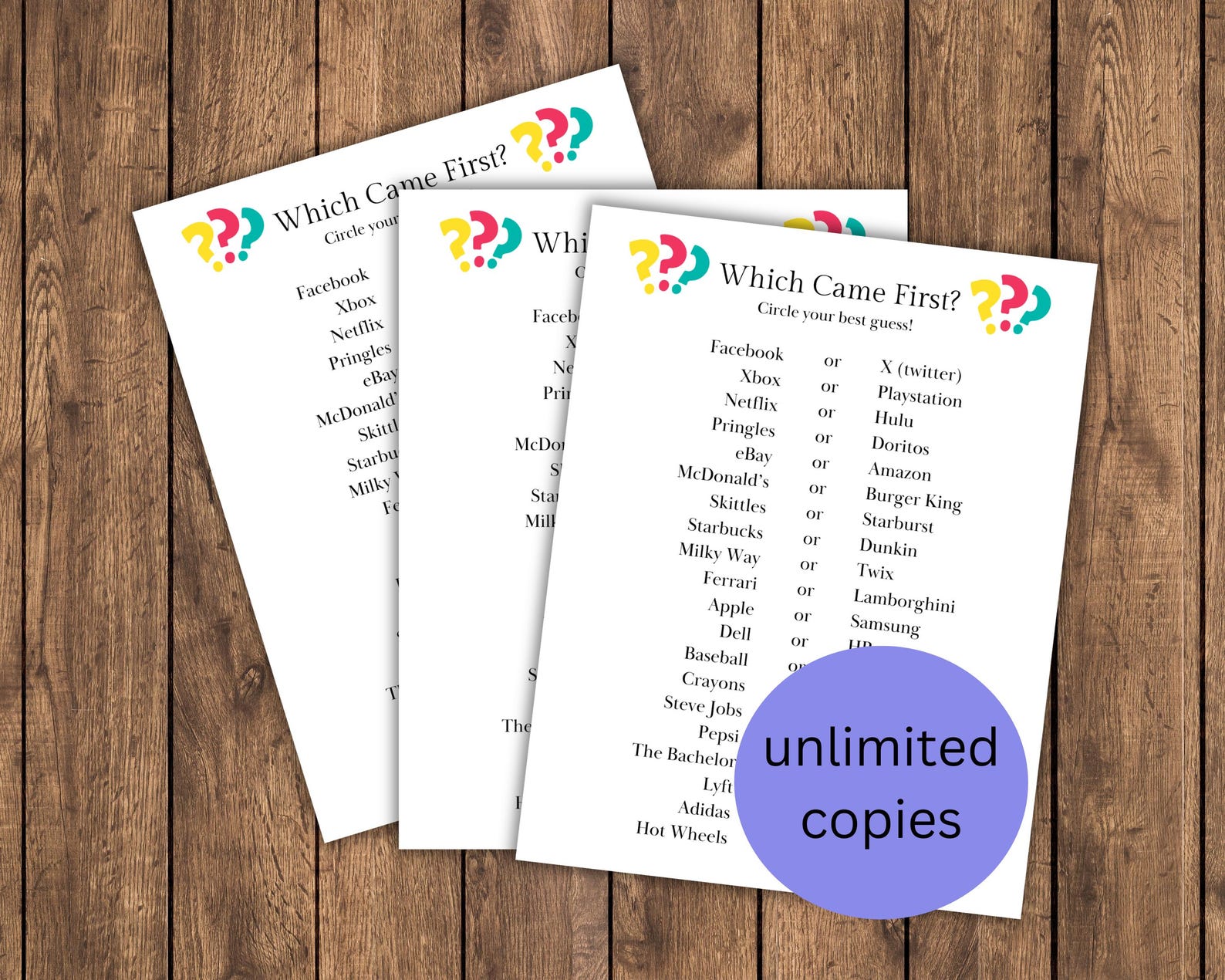 Which Came First Trivia Game, Printable Trivia Game Quiz, Office Game ...