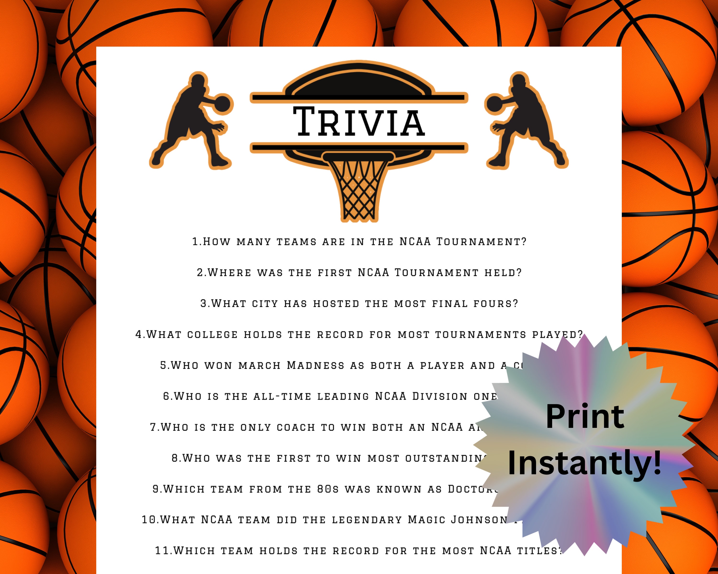 Printable March Basketball Madness Trivia Answer Key Party