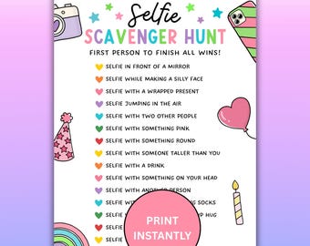 Selfie Scavenger Hunt Birthday Game For Girls Instant Download, Printable Birthday Activity For Teens Tweens, Phone Photo Game