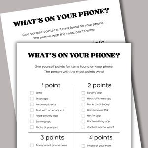 What&#39;s On Your Phone Game, Printable Group Game, Party Game, Office Game, Conversation Starter, Icebreaker, Get To Know Me, Black & White