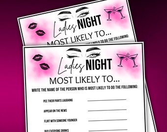 Ladies Night Most Likely To Game Instant Download, Printable Girls Night Icebreaker Game, Birthday Party Game For Women, Bachelorette Game