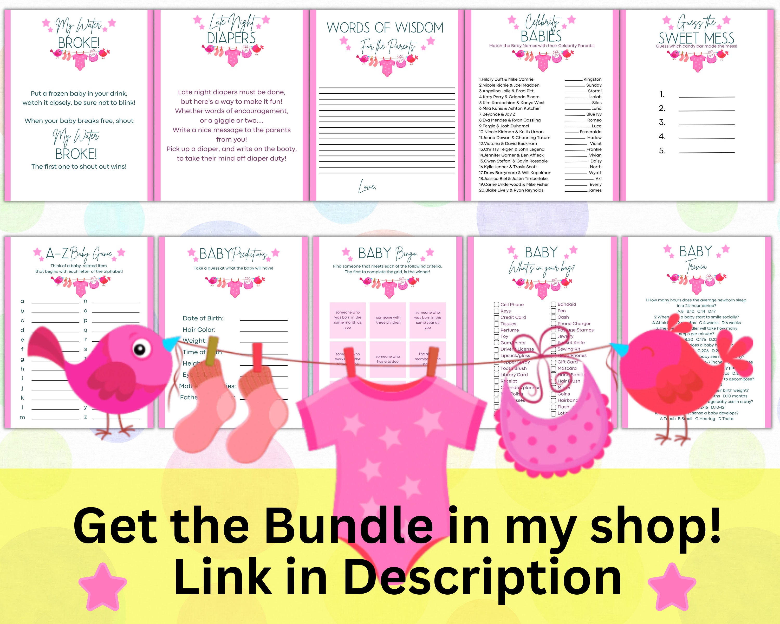 Girl Baby Shower Printable Baby Trivia & Answer Key, Pink Baby Shower