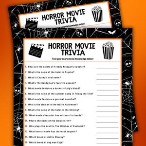 Horror Movie Trivia Printable Halloween Party Activity Instant Download, Halloween Game For Kids & Adults, Halloween Office Party Work Game