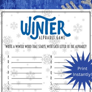 Printable Winter Alphabet A-Z Game for Kids and Adults, Winter Family Activity, Winter Games, Winter Quiz, Winter Trivia, Classroom Activity