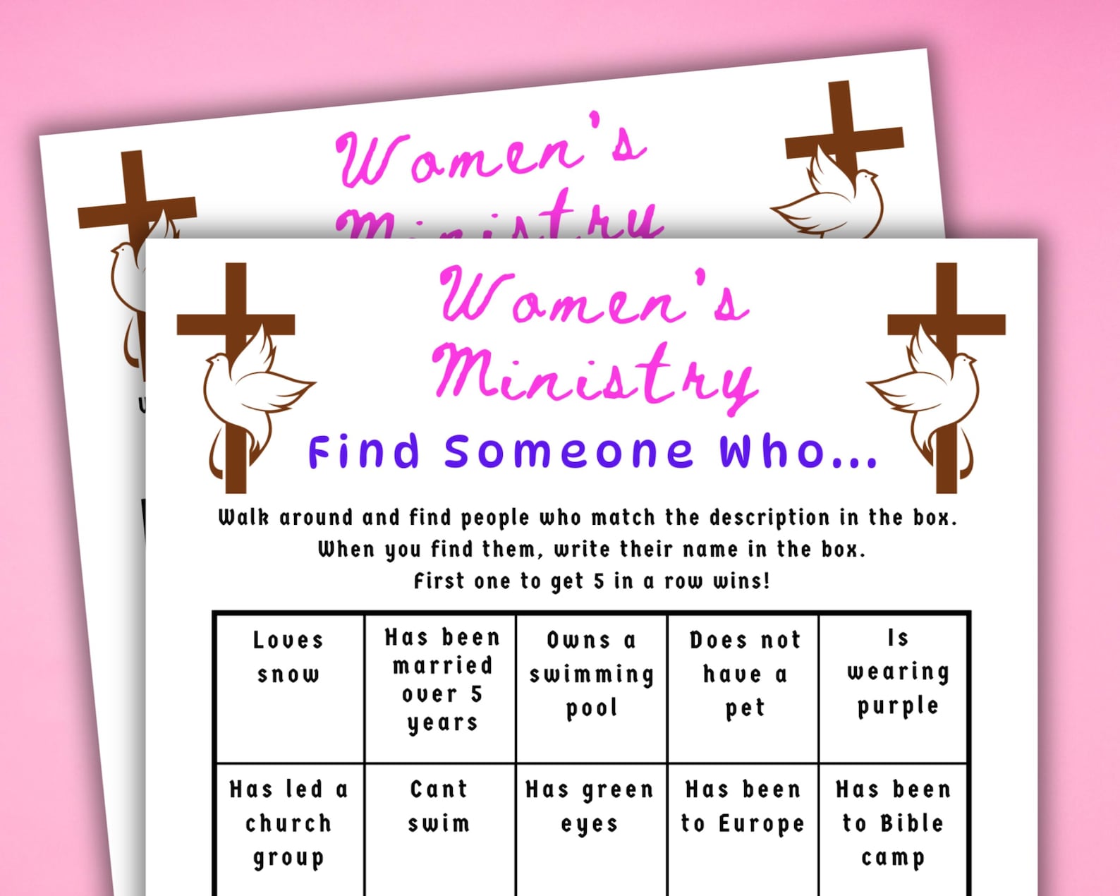 Womens Ministry Game Find Someone Who Bingo, Printable Icebreaker Bible ...