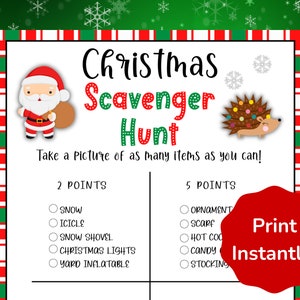 Christmas Scavenger Hunt, Christmas Games for Kids & Adults, Holiday Office Party Game, Christmas Activity for Students, Printable Games PDF