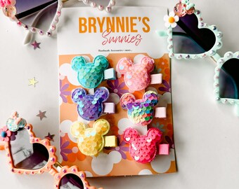 Sequin Magical Mouse Barrette Clips- 6 pack- Girl Clip Accessories- Disney