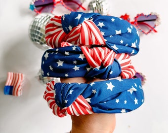 USA Flag Knotted Headbands- Women- Girl- Toddler Headbands- Summer- RWB- Memorial Day- 4th of July- Summer Accessories