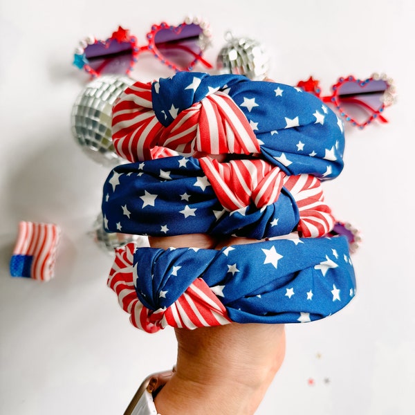 USA Flag Knotted Headbands- Women- Girl- Toddler Headbands- Summer- RWB- Memorial Day- 4th of July- Summer Accessories