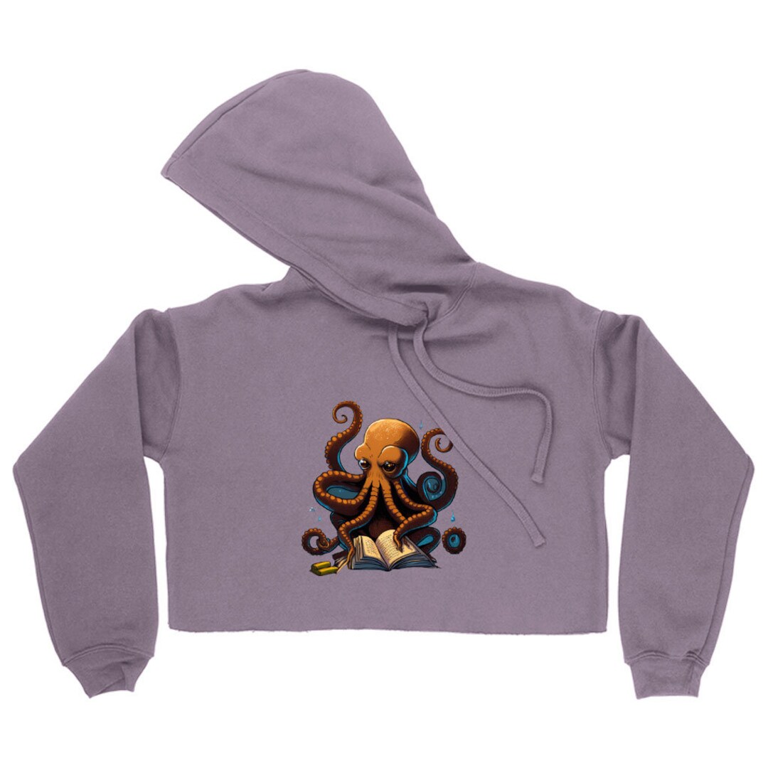 Octopus Cropped Hoodie Gift for Her Bookreader Hoodies for Etsy