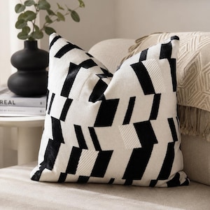 Black and White Linen Throw Pillow, Minimalist Home Decorations, Textured Fabric Throw Pillow Cover, Euro Pillow Sham, Fall Home Decor