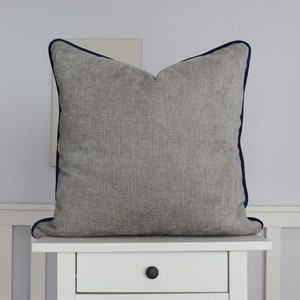 Gray Linen Pillow Cover with Piping, Decorative Throw Pillow Covers, Sofa Cushion Case, Pillow Case with Piping, Velvet Piping Pillow Cover