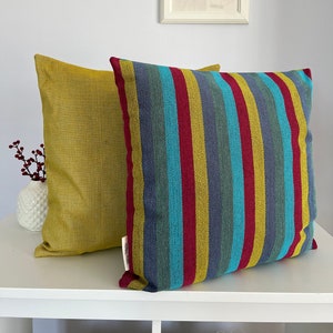 Striped Pillow Set of 2 For Sofa, Solid and Patterned Pillow Combo, Designer Pillow Combination, Textured Pillow Cover, Multicolor Pillows